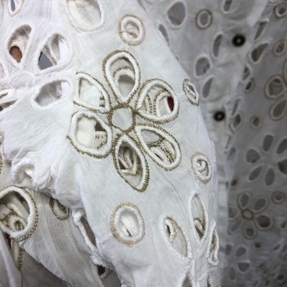 Ramy Brook Women’s S Gary White Cut Out Cover Up Top Button Down Floral Eyelet - Picture 8 of 10